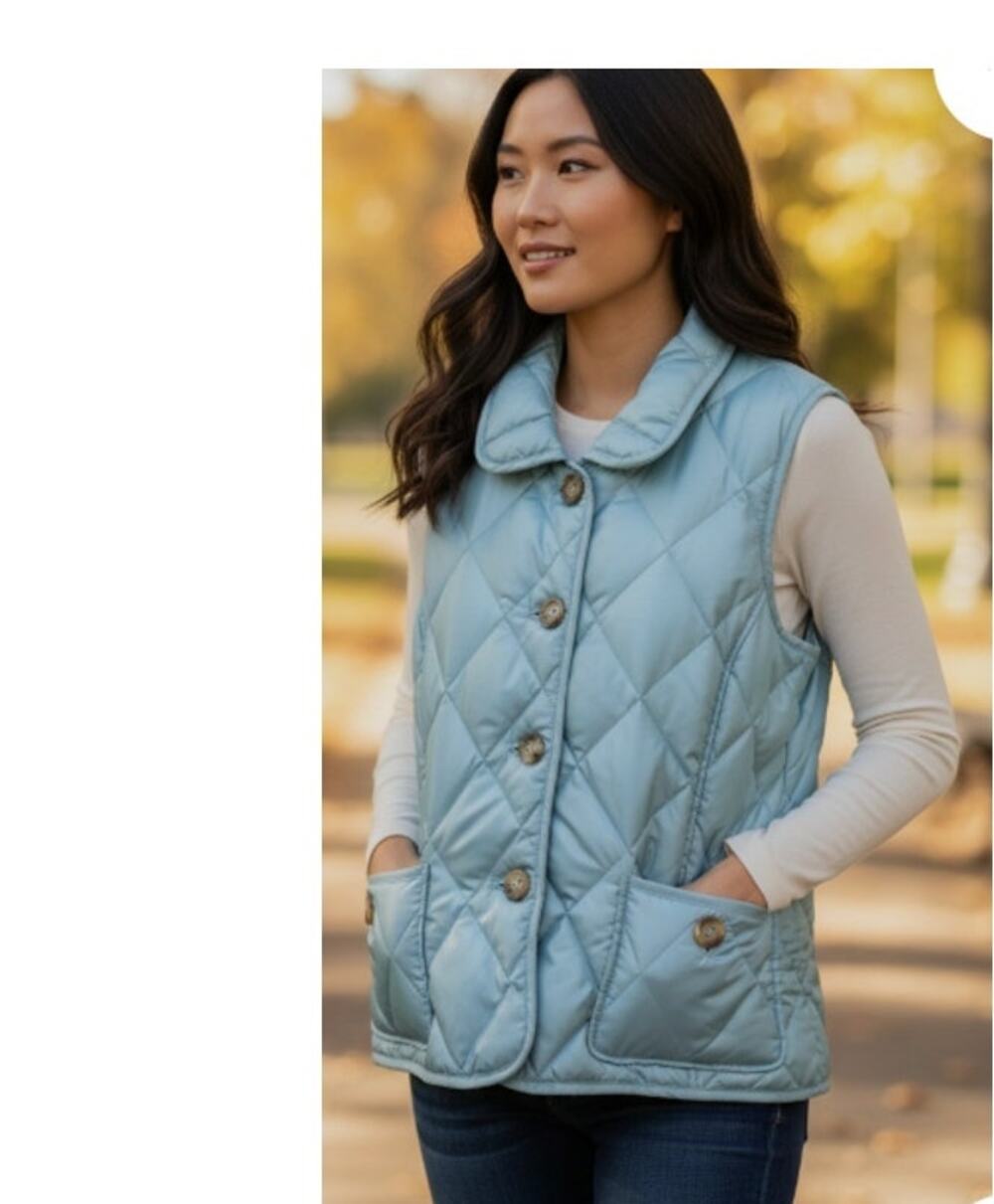 Talbots Pearlized Aqua Puffy Quilted Vest size Medium